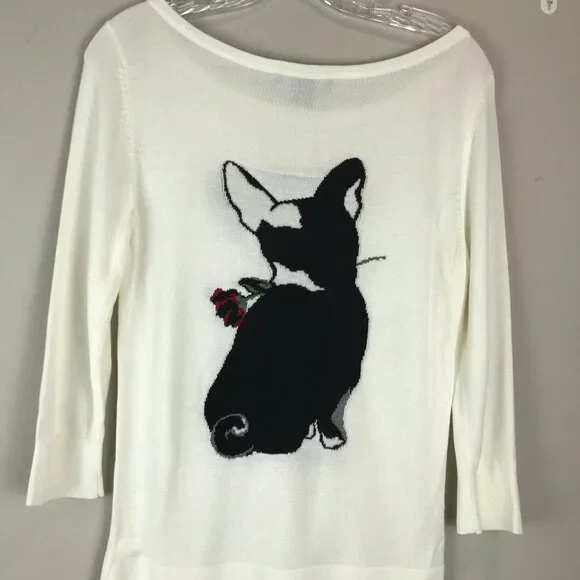 White House Black Market White Sweater with Dog Design - Picture 6 of 7